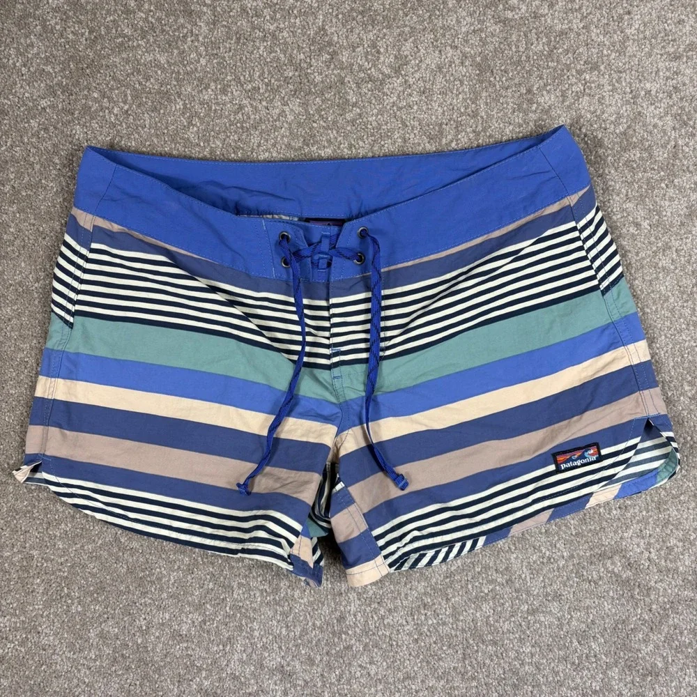 Patagonia Womens NetPlus Striped Board Shorts Blue Multi Color Size 6